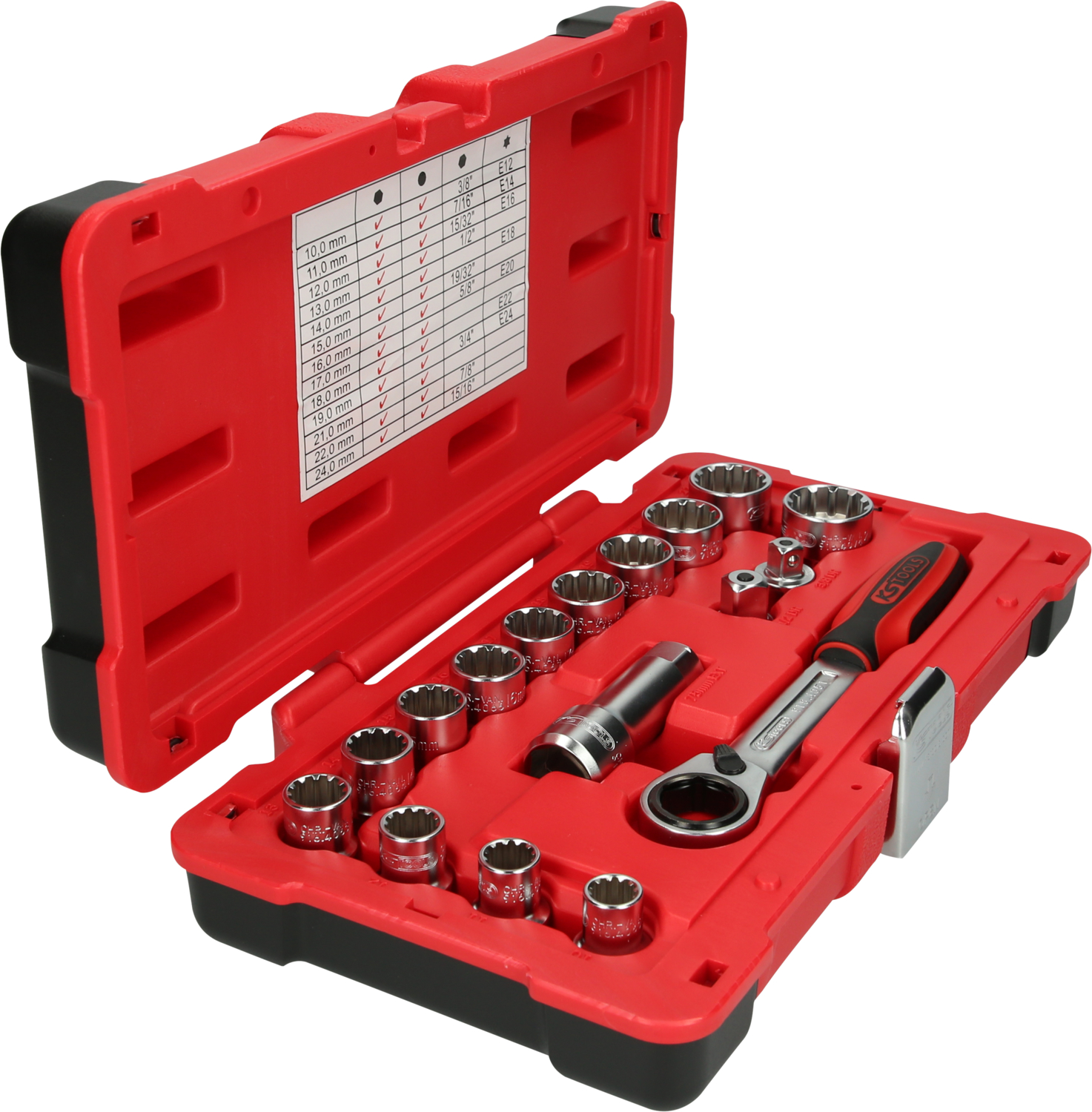 KS Tools 3/8"+1/2" TRIPLEplus Durchgangs-Steckschlüssel-Satz, 17-tlg