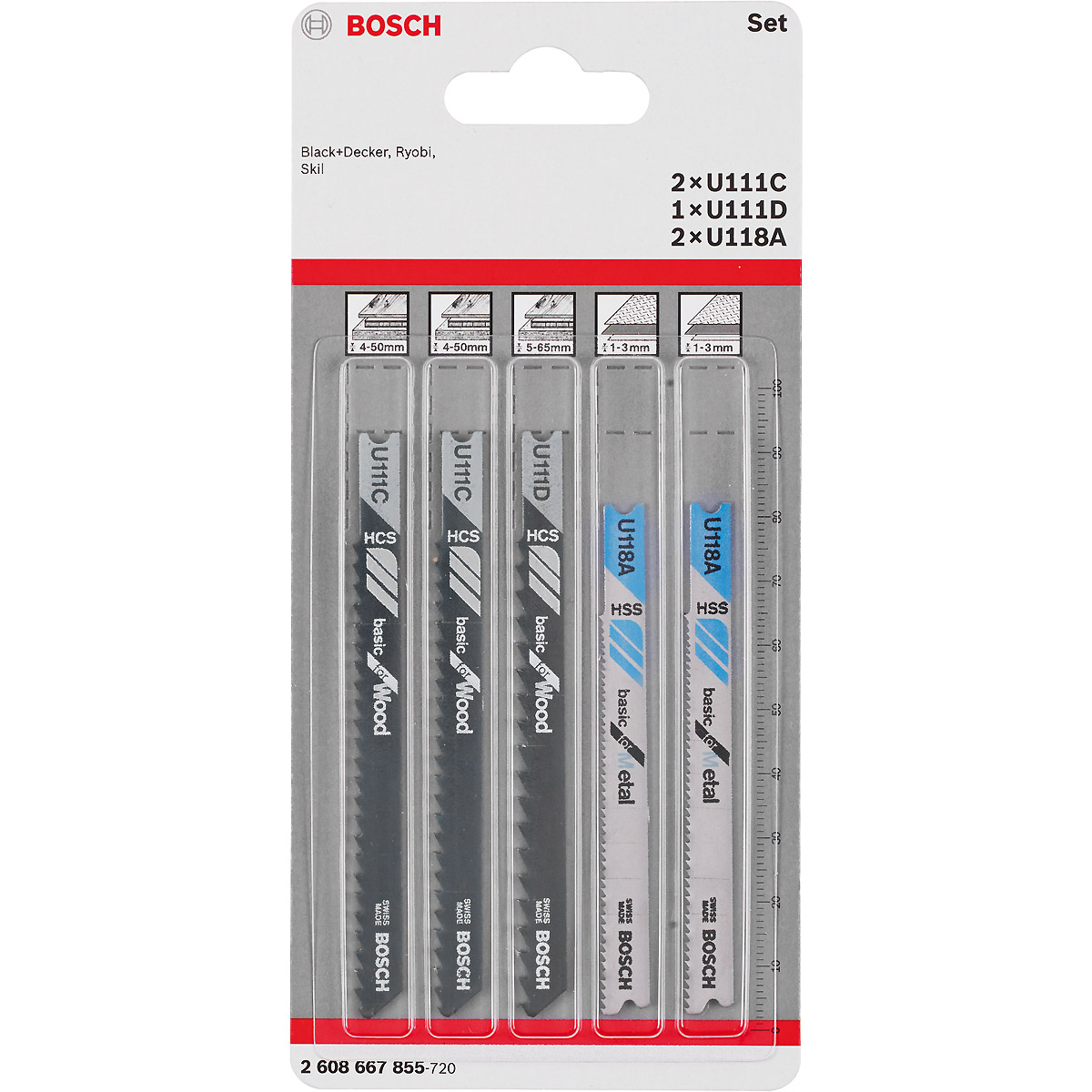 Bosch Stichsägeblatt-Set Basic for Wood and Metal, 5-teilig, Universalschaft