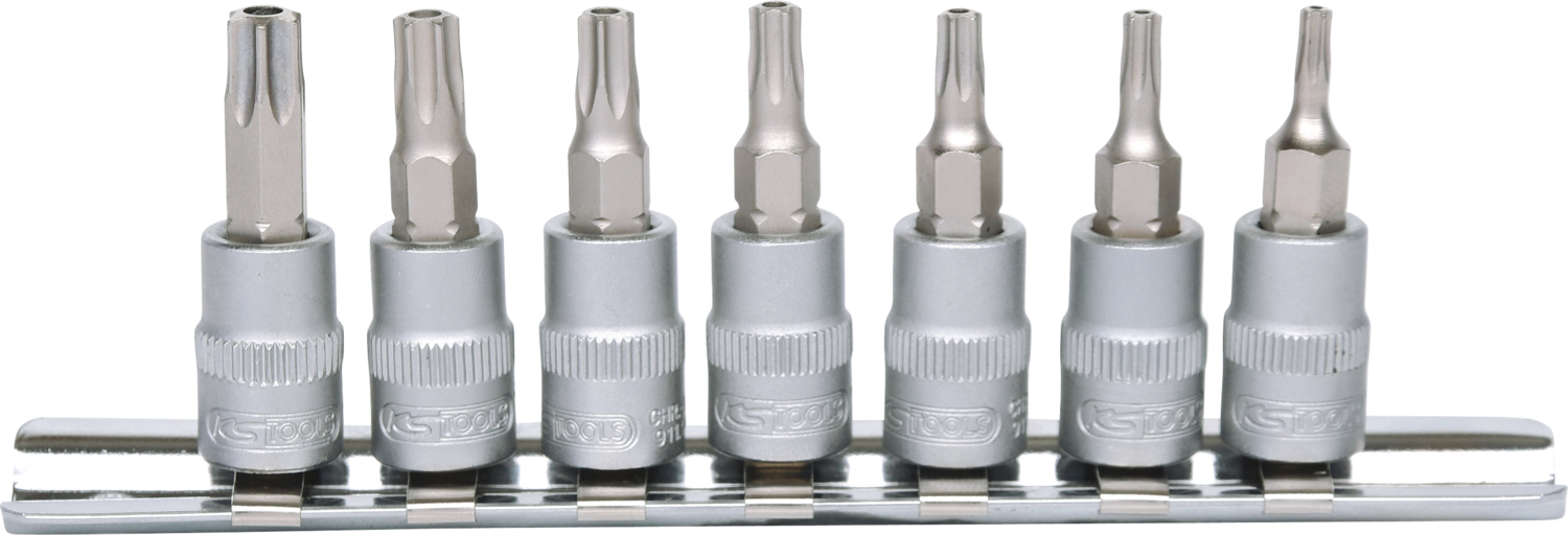 KS Tools 1/4" Bit-Stecknuss-Satz, 7-tlg, TB10-TB40 mit Stirnlochbohrung