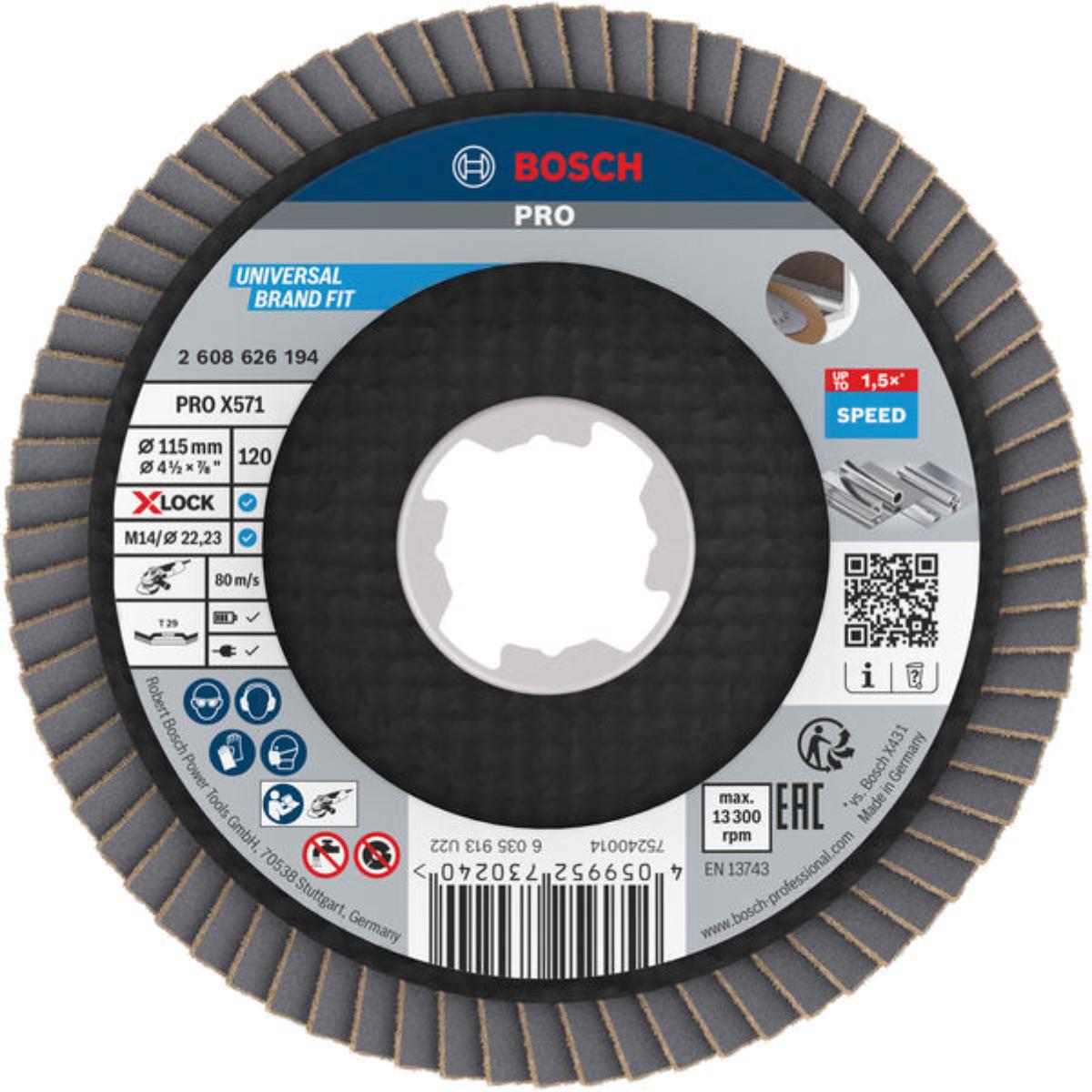 Bosch PRO X571 Fächerschleifscheibe, abgewinkelt, 115 mm, K120, X-Lock