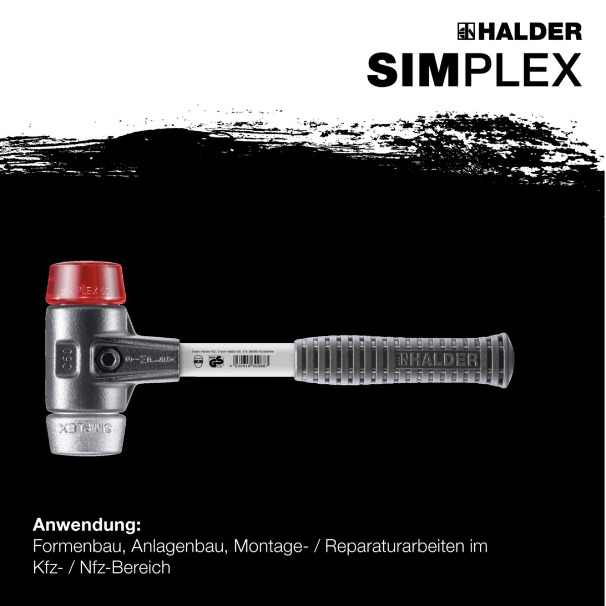 HALDER SIMPLEX - Schonhammer mit verstärktem Tempergussgehäuse und Fiberglasstiel, Plastik