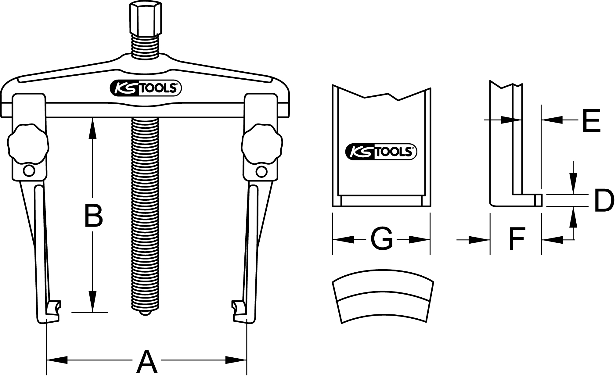 KS Tools Schnellspann-Universal-Abzieher 2-armig mit schlanken und verlängerten Haken