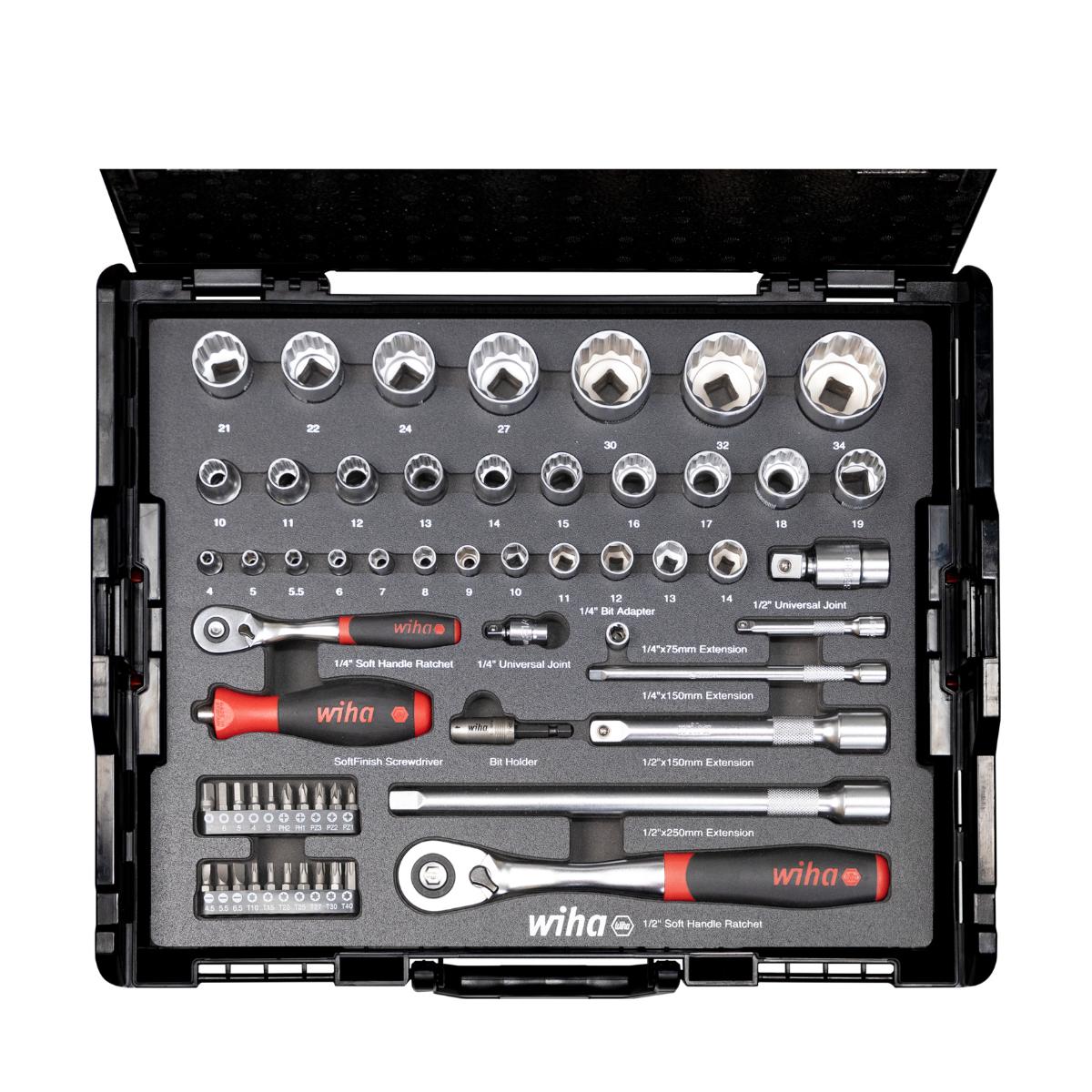 Wiha Steckschlüssel- und Bit Set 1/4 zoll und 1/2 zoll 60-teilges Set mit L-Boxx