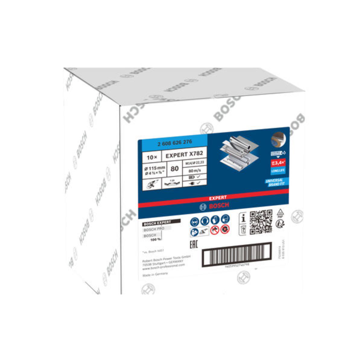 Bosch EXPERT X782 Fächerschleifscheibe, abgewinkelt, 115mm, K80, Bohrung 22,23mm,FlexLam