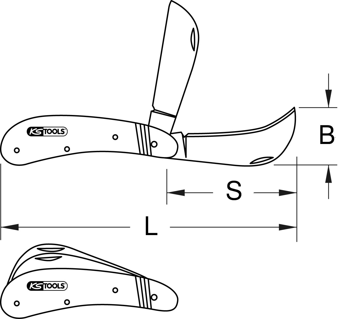 KS Tools Elektriker-Klappmesser, 1 Sichel- und eine gerade Klinge