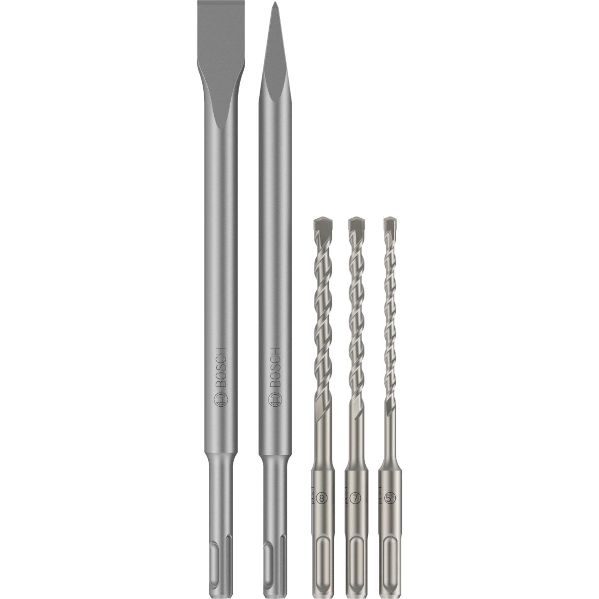 Bosch SDS plus-3C Meißel- und Bohrer, D 5,5/7/8 mm, 5-teilges Set für Bohrhämmer