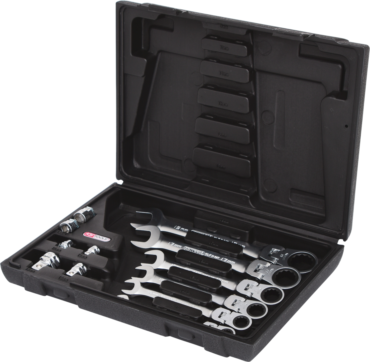 KS Tools GEARplus Gelenk-Ratschenringmaulschlüssel-Satz, 12-tlgfeststellbar mit Adapter