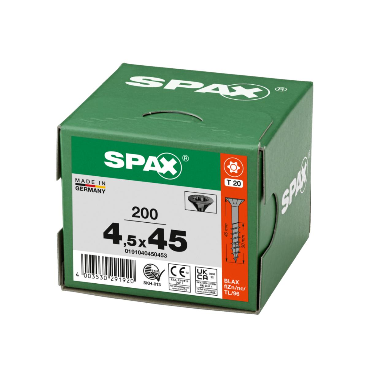 SPAX SENKMULTIKOPF T-STAR PLUS T20 TEILGEWINDE SCHWARZ VERZINKT 200 Stück