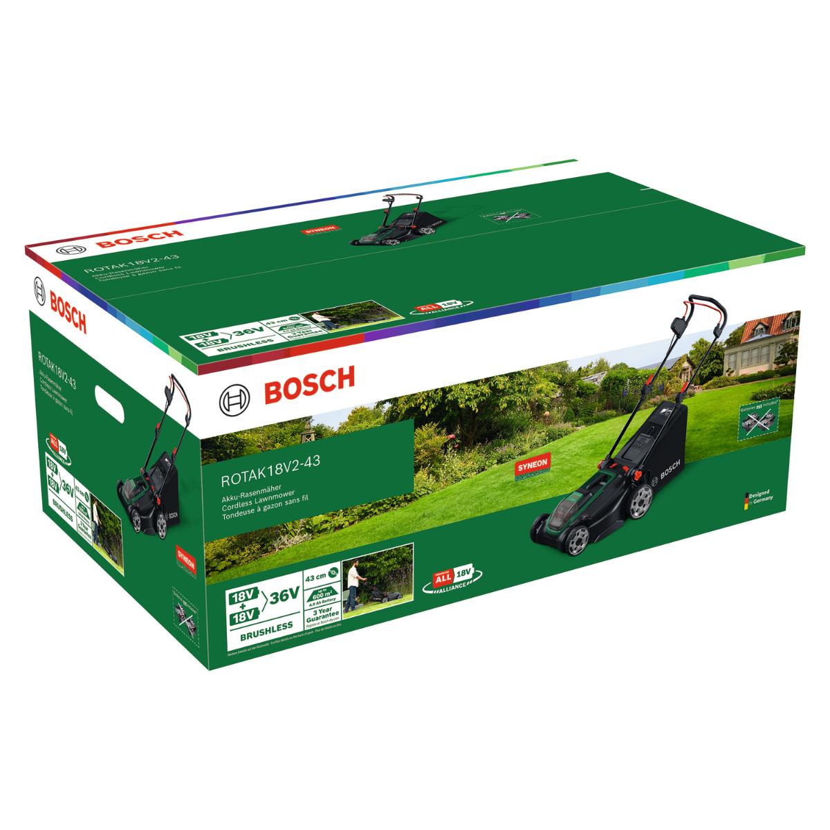 Bosch Akku-Rasenmäher ROTAK18V2-43, 2x Akku PBA 18V 4.0Ah