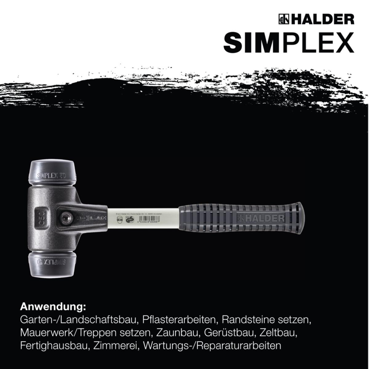 HALDER SIMPLEX - Schonhammer mit verstärktem TE-Gehäuse und Fiberglasstiel, Gummikomposition