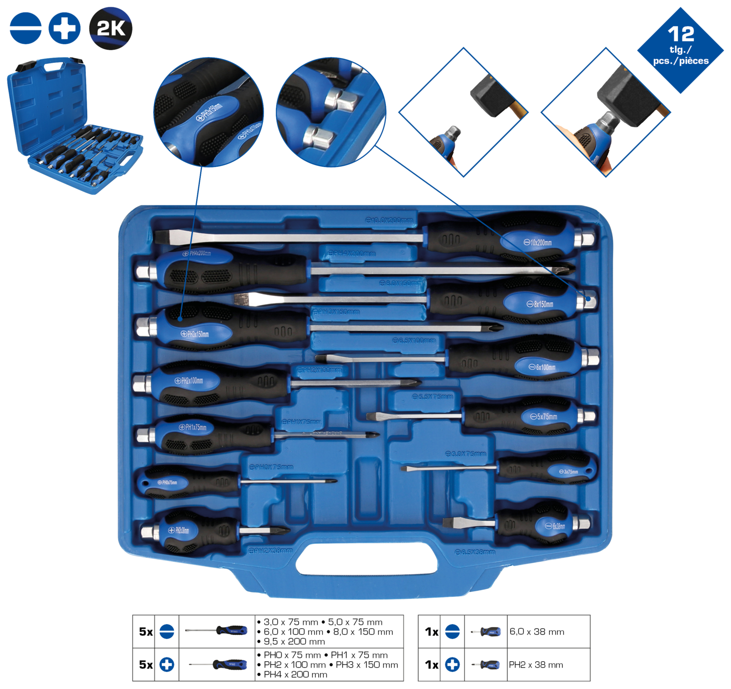 Brilliant Tools Schraubendreher-Satz mit Schlagkappe, 12-tlg - BT034012