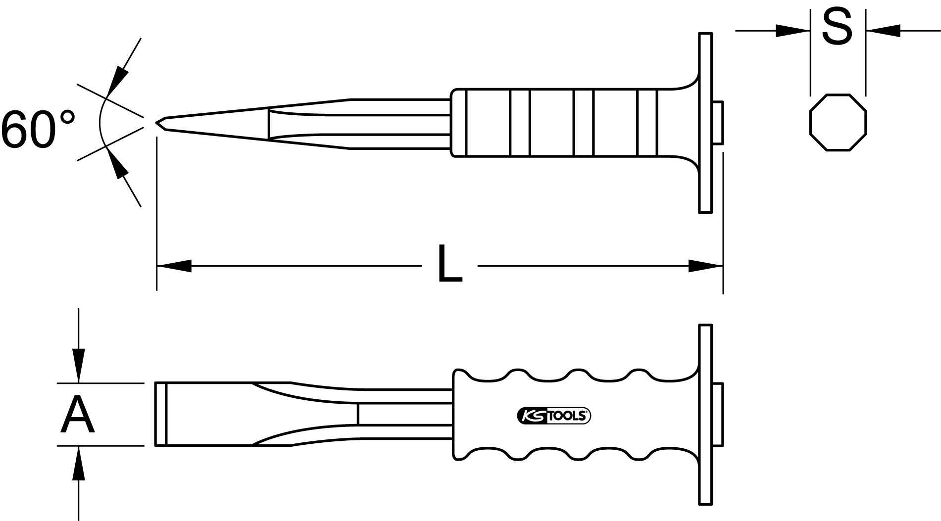 KS Tools Fugenmeißel mit Handschutzgriff, 8-kant