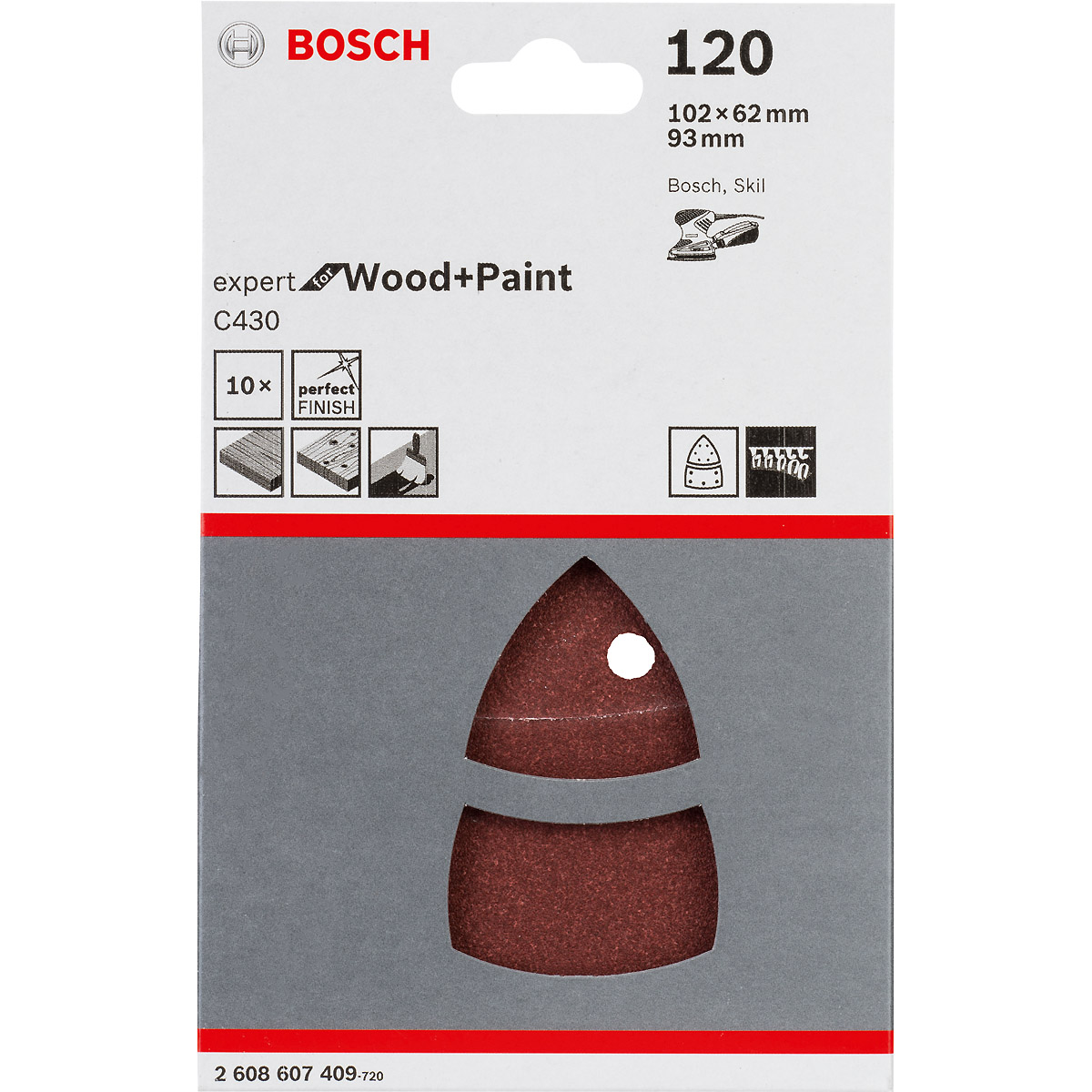 Bosch Schleifblatt C430, 10-teilig, 102 x 62, 93 mm, 11 Löcher