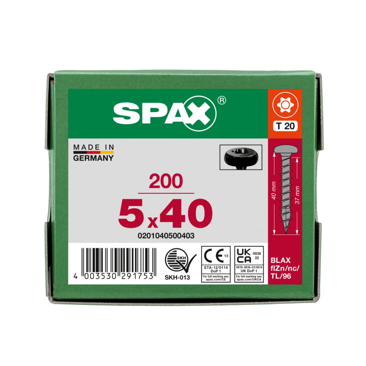 SPAX HALBRUNDKOPF T-STAR PLUS T20 VOLLGEWINDE BLAX 200 Stück