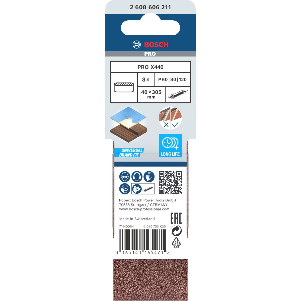 Bosch PRO Schleifband-Set X440 Best for Wood and Paint, 3-teilig, 3er Set Körnung 60/80/100