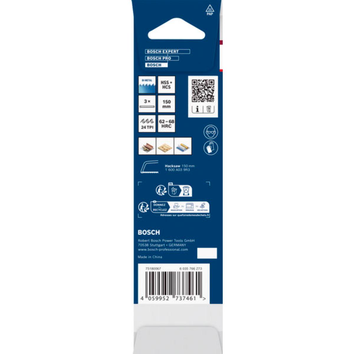Bosch Bügelsäge 150-mm-Blatt, 24 TPI, 3-Stück