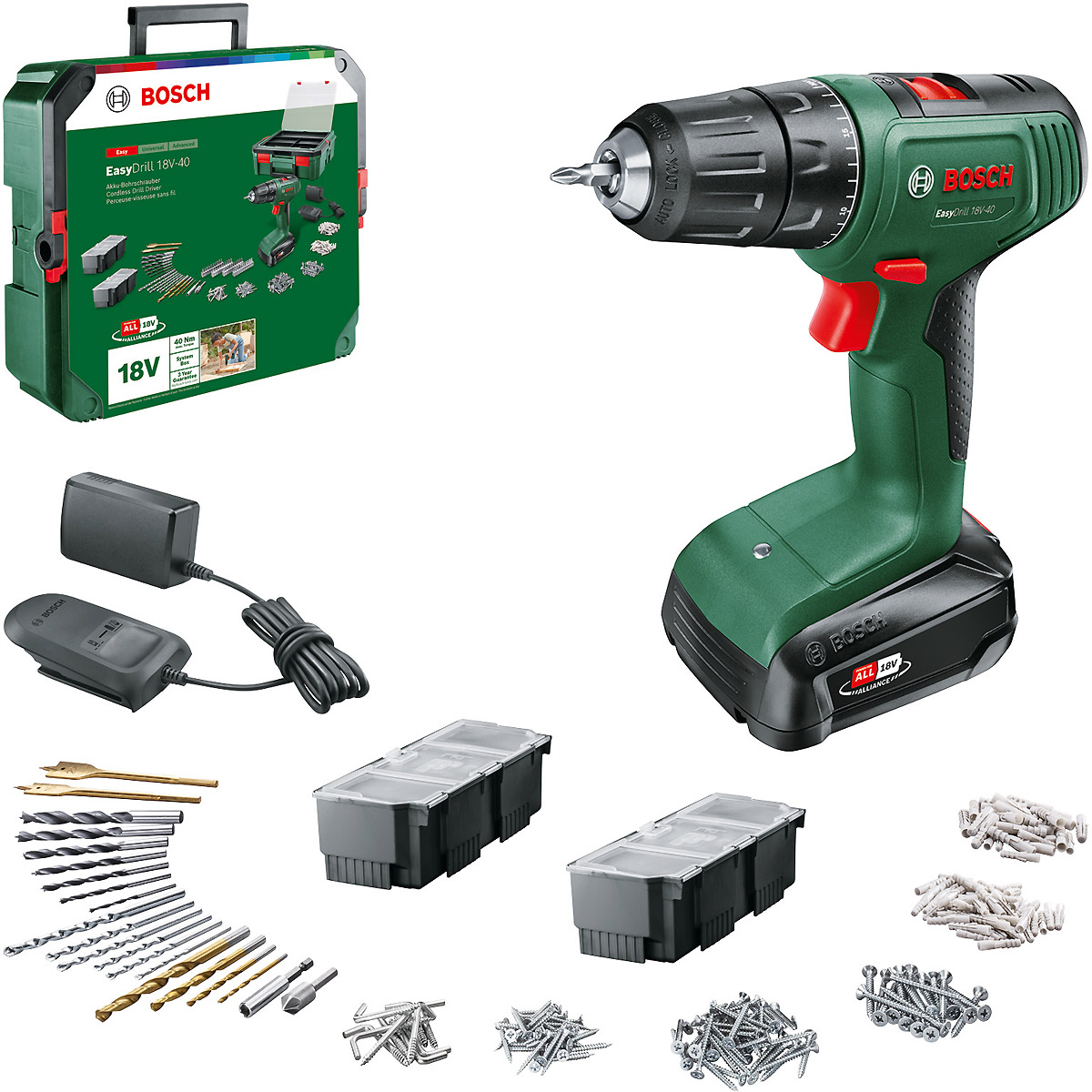 Bosch Akku-Bohrschrauber EasyDrill 18V-40, 1 x Akku PBA 18V 1.5Ah + SystemBox