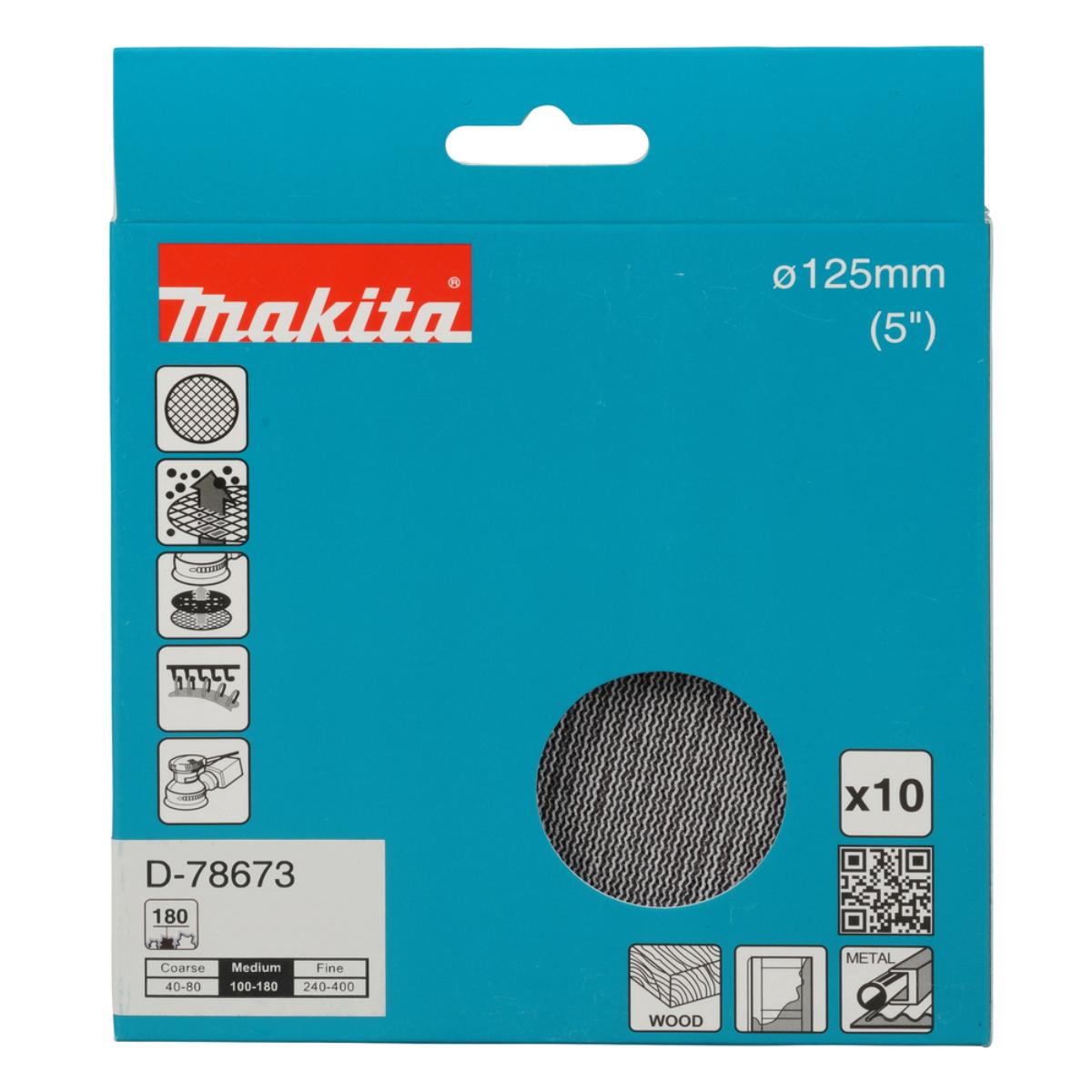 Makita Netzschleifmittel 125mm,Körnung A180,Klett, Gitter, 10 Stück