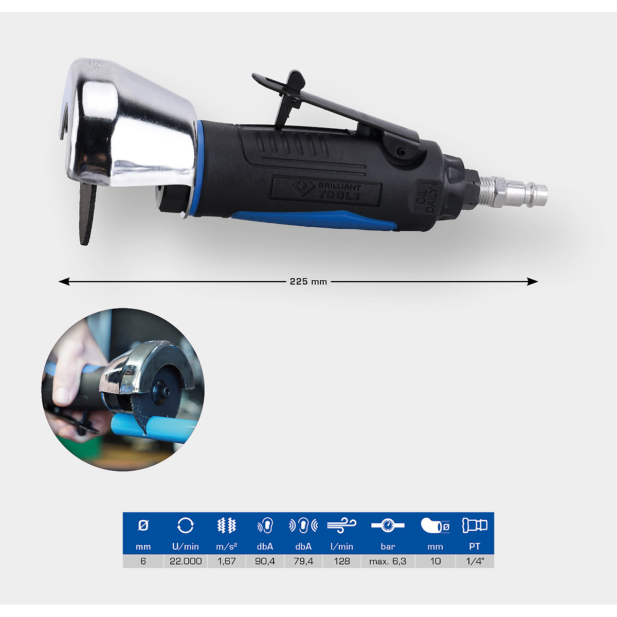 Brilliant Tools Druckluft-Winkel-Trennschleifer