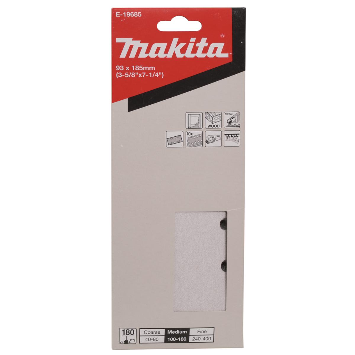 Makita Schleifpapier 93x185mm, Körnung P180,Klett, 8 Loch, 10 Stück