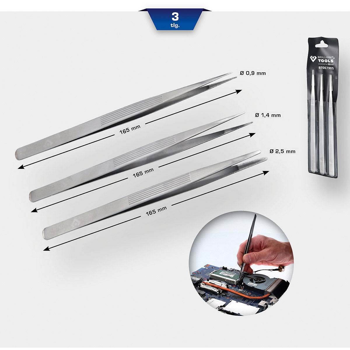 Brilliant Tools Pinzetten-Satz, 3-tlg