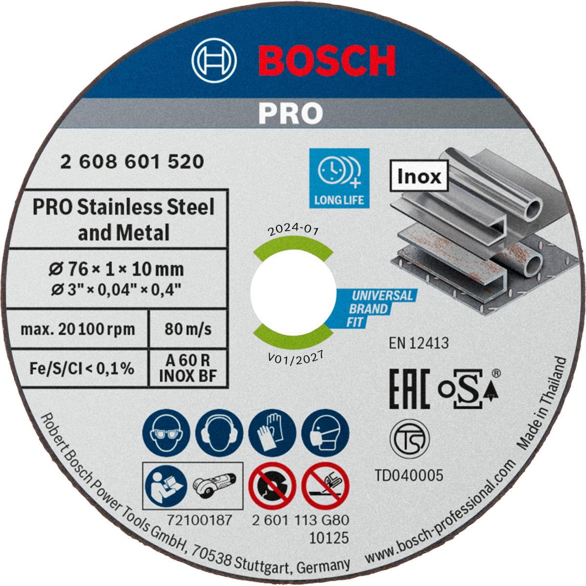 Bosch PRO Trennscheibe Expert for Inox A 60 R INOX BF, 76 mm, 10 mm, 1 mm
