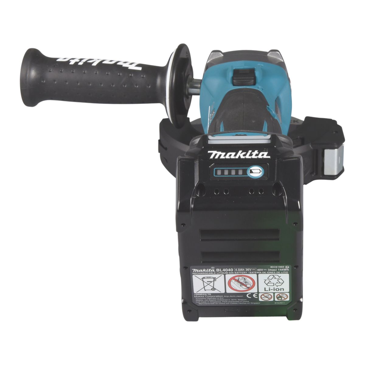 Makita Akku-Winkelschleifer 40V max. / 4,0 Ah, 2 Akkus + Ladegerät im MAKPAC GA041GM201