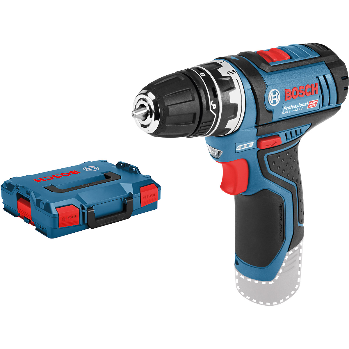 Bosch Akku-Bohrschrauber GSR 12V-15 FC, Solo Version, 1 Aufsatz, L-BOXX