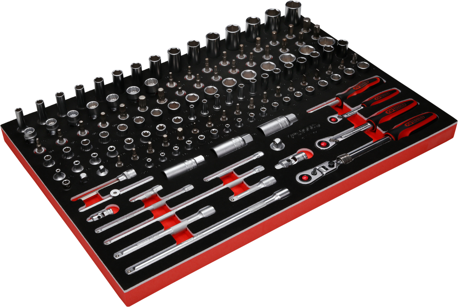 KS Tools 1-4'' + 3-8'' Steckschlüssel-Satz in Schaumstoffeinlage, 142-tlg