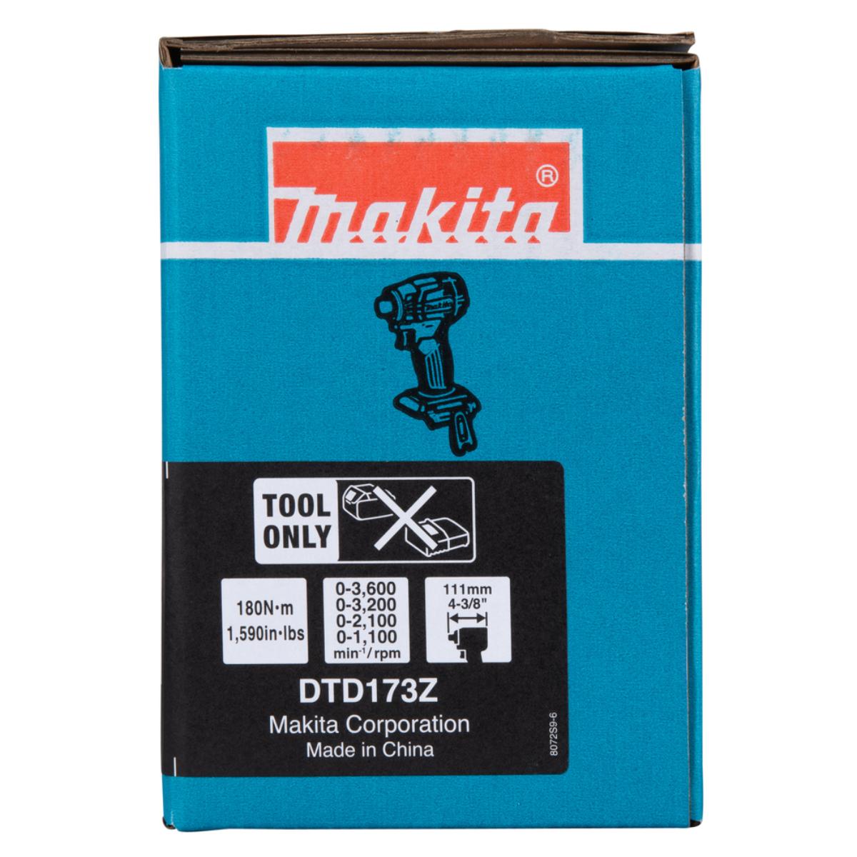 Makita Akku-Schlagschrauber 1/4 Zoll - 180 Nm - 0-3.800 U/min - DTD173Z