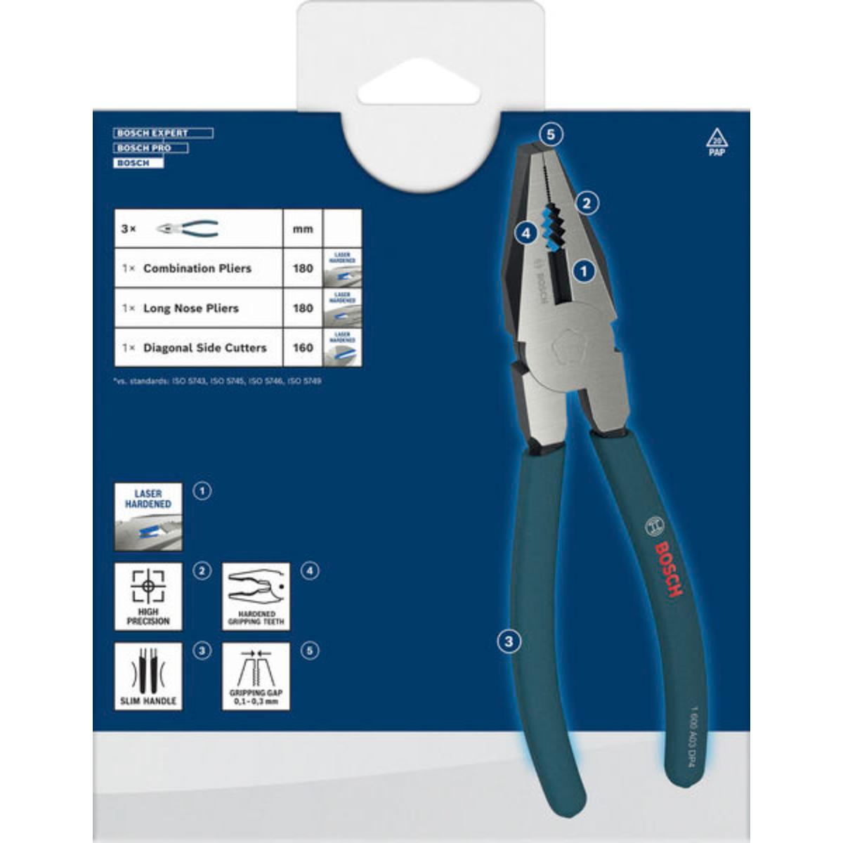 Bosch Zangen, tauchbeschichtete, rutschfeste Griffe, 3-teilges Set