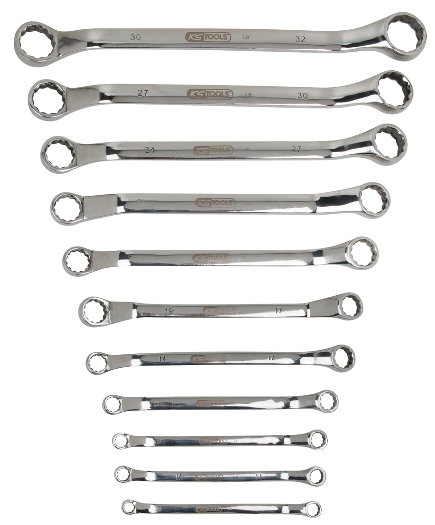 KS Tools EDELSTAHL Doppel-Ringschlüssel-Satz, gekröpft, 11-tlg