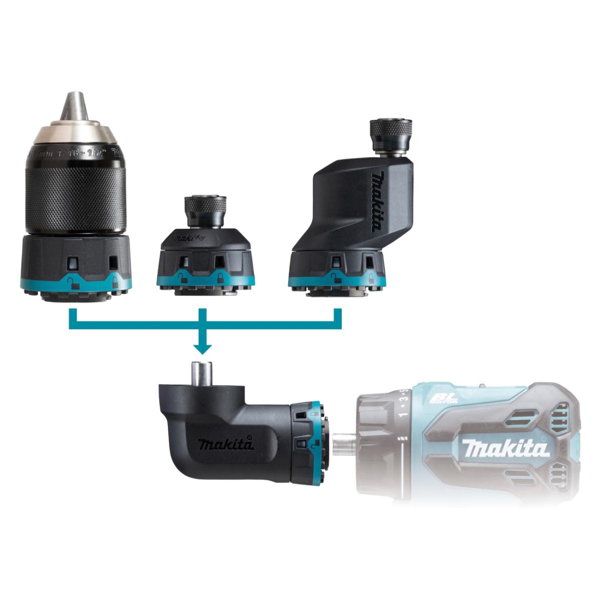 Makita Akku-Bohrschrauber mit Wechselkopfsystem inklusive 4-Kopfaufnahmen LXT 18V - DDF491ZJ01