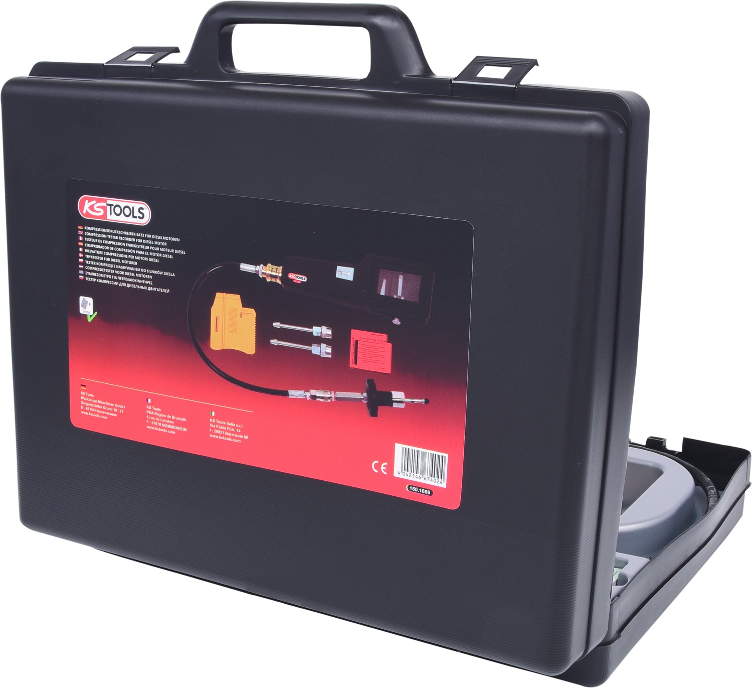 KS Tools Kompressions-Druckprüfgerät für Dieselmotoren mit Diagrammschreiber, 53-tlg