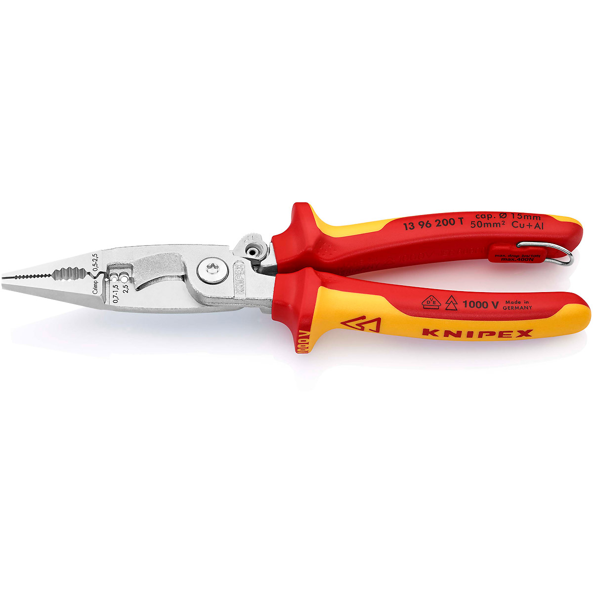 KNIPEX Elektro-Installationszange 200 mm verchromt isoliert, VDE-geprüft mit Befestigungsöse