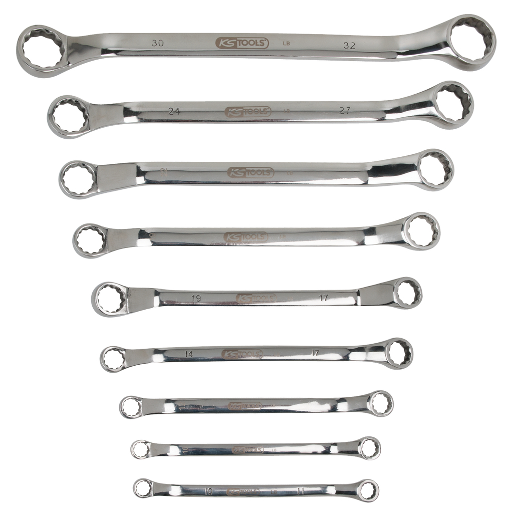 KS Tools EDELSTAHL Doppel-Ringschlüssel-Satz, gekröpft, 9-tlg