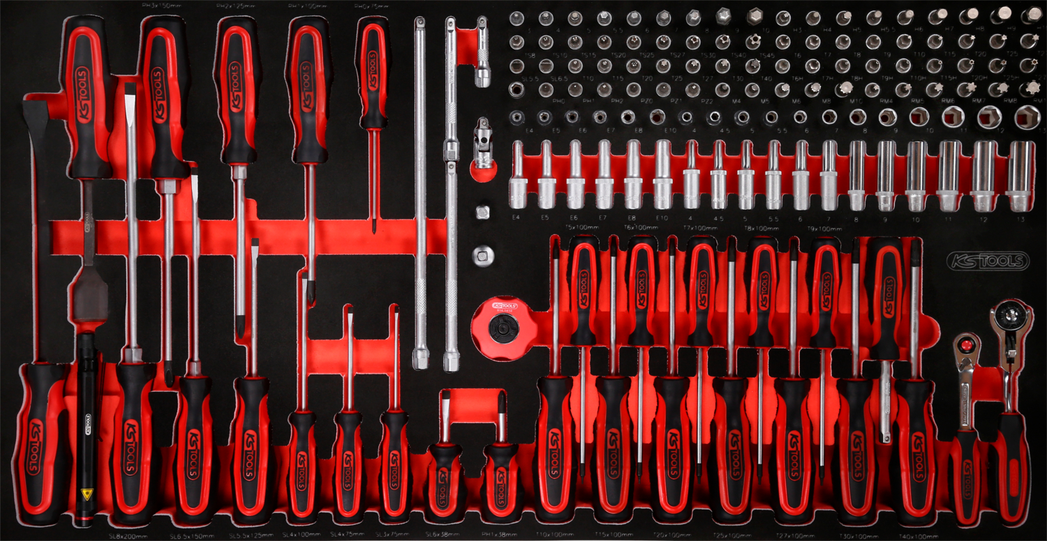 KS Tools 1-4'' Steckschlüssel- - und Schraubendreher-Satz in Schaumstoffeinlage, 146-tlg