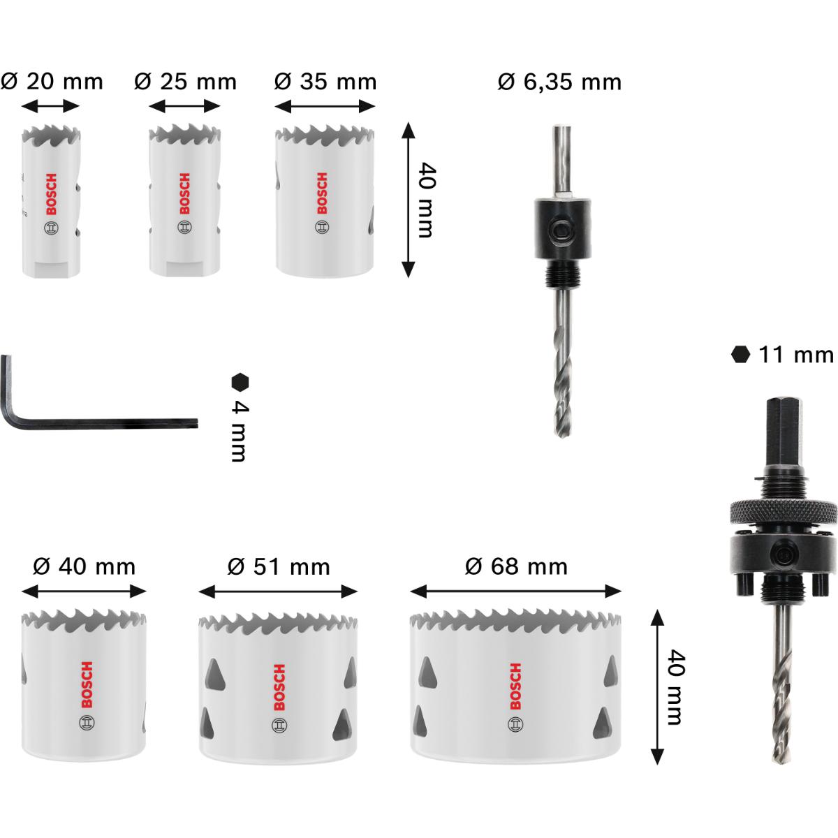Bosch Multi Material Lochsägen mit Gewinde, 20, 25, 35, 40, 51, 68 x 40 mm, 9-teiliges Set