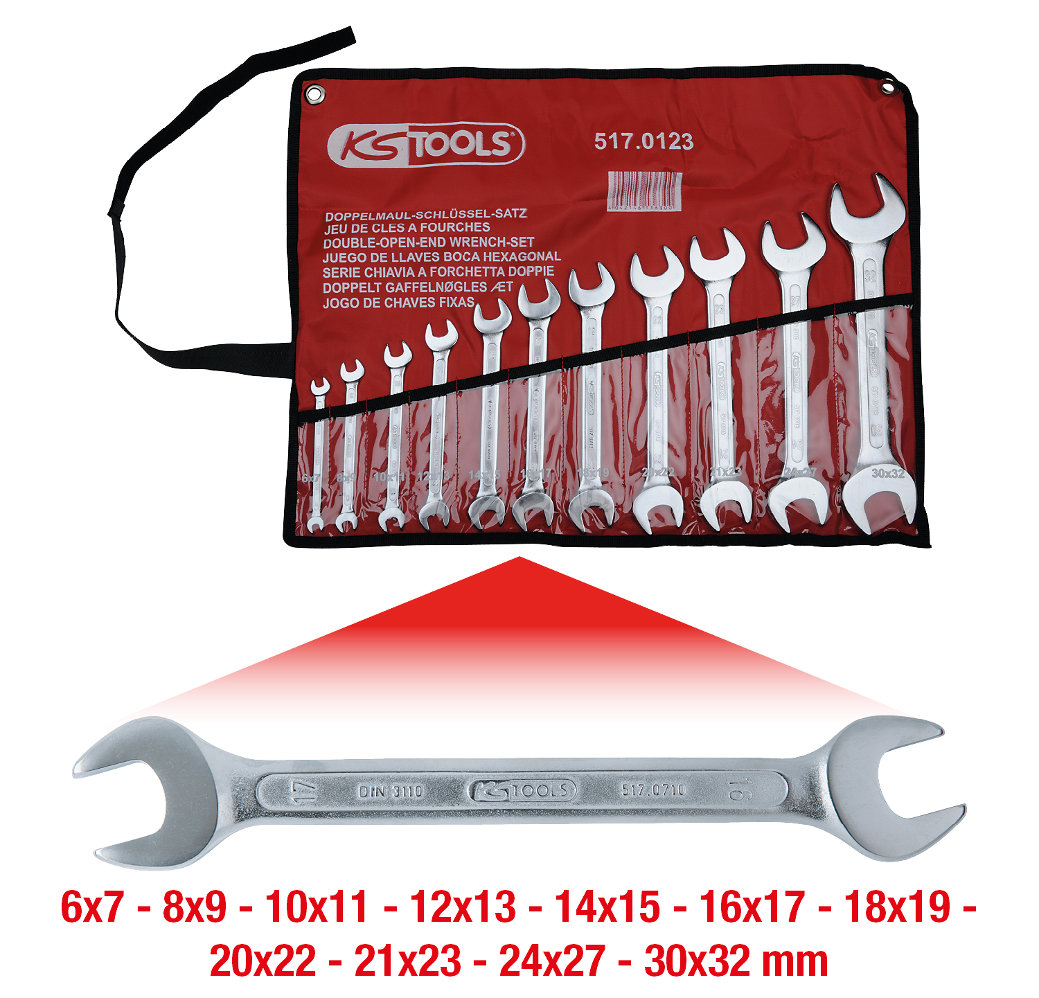 KS Tools Doppel-Maulschlüssel-Satz, 11-tlg, 6x7-30x32mm