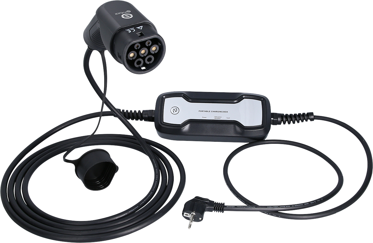 efuturo mobile Ladestation mit Typ 2 Ladekabel, 1 Phase, bis zu 3,7kW, 16A, 230V, Schuko-Stecker