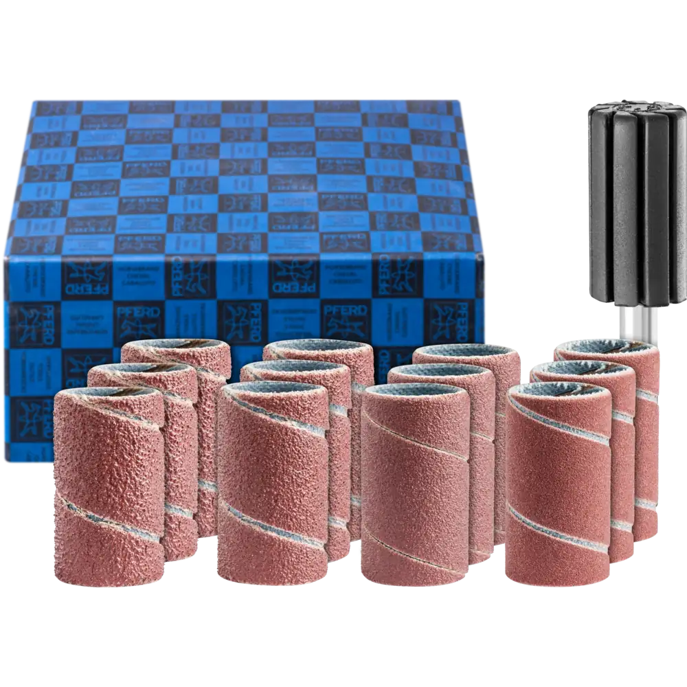 PFERD TOOLS Schleifhülsen-Set 13-tlg. Korund 15x30mm A60,80,150,240 mit Halter Schaft 6 mm