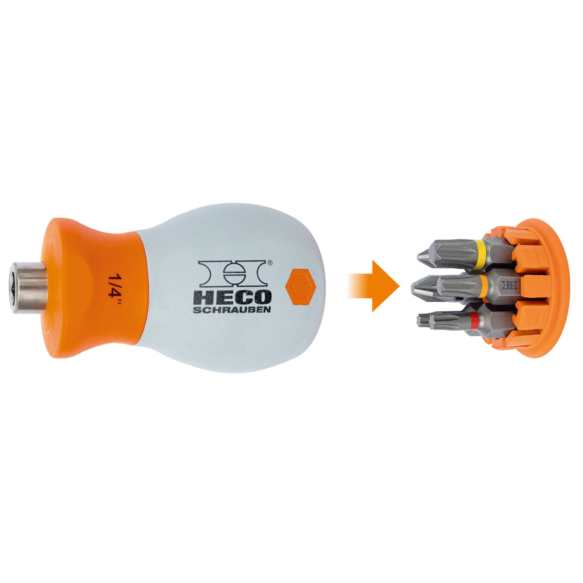 Heco Stubby Mini-Schraubendreher, HD- & PZD-Bits, 6-teilig