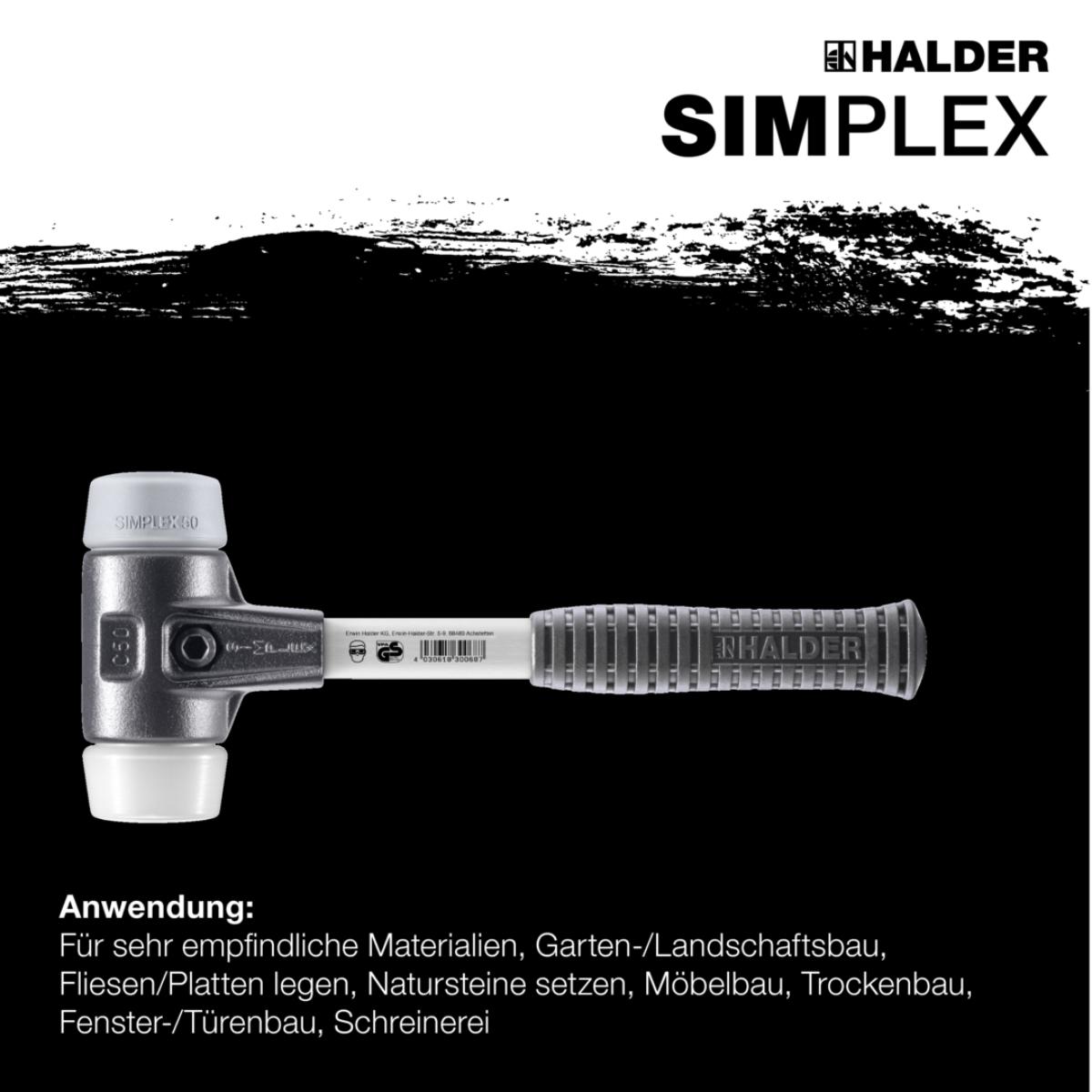 HALDER SIMPLEX - Schonhammer mit verstärktem Tempergussgehäuse und Fiberglasstiel, TPE-mid