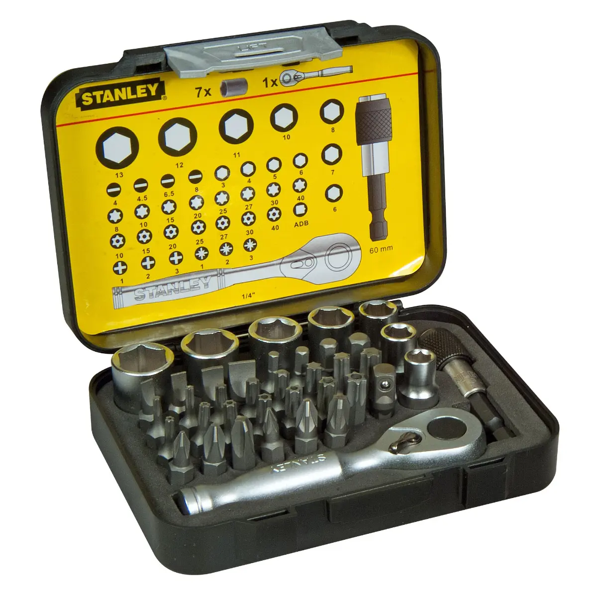 STANLEY Bit-Satz mit Mini-Umschaltknarre 1/4 39-teilig magnetisch