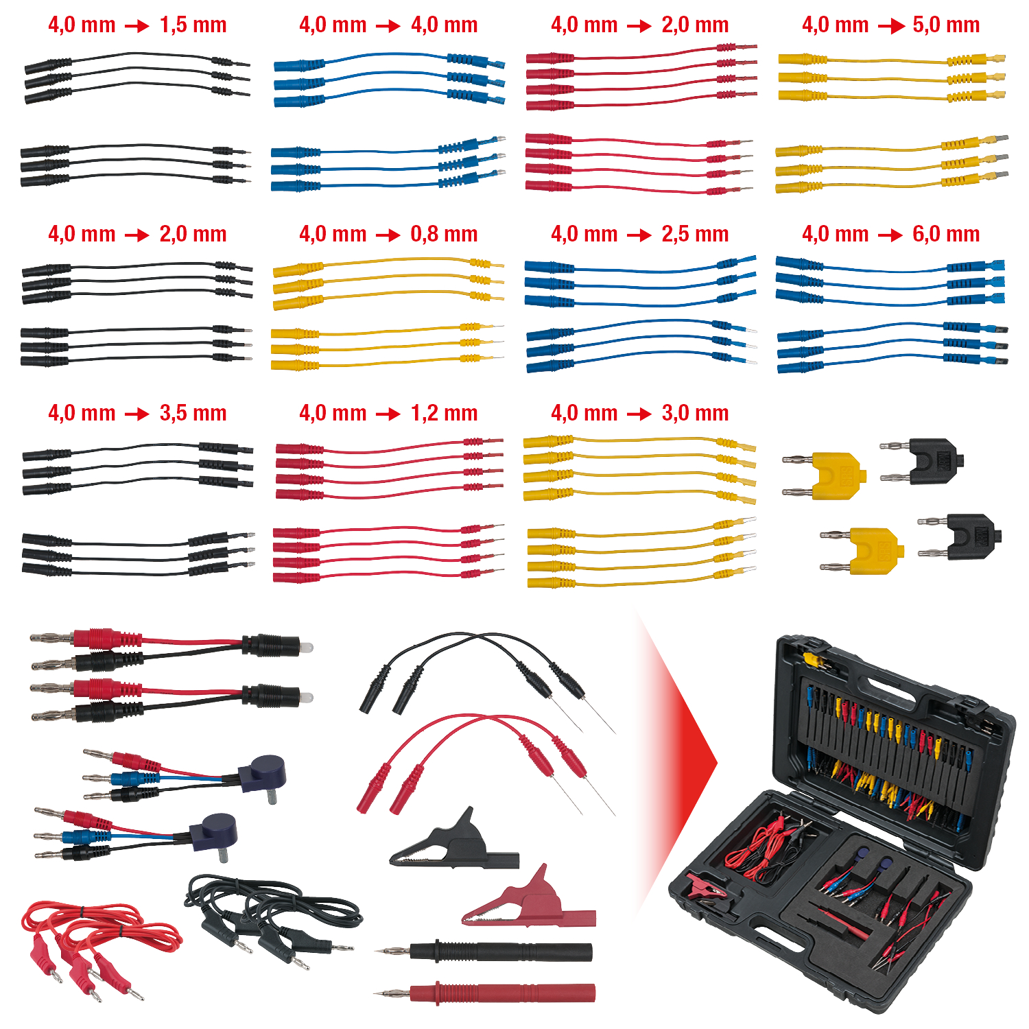 KS Tools 12-24V Master Diagnose Prüf- und Mess-Kabel-Satz, 92-tlg