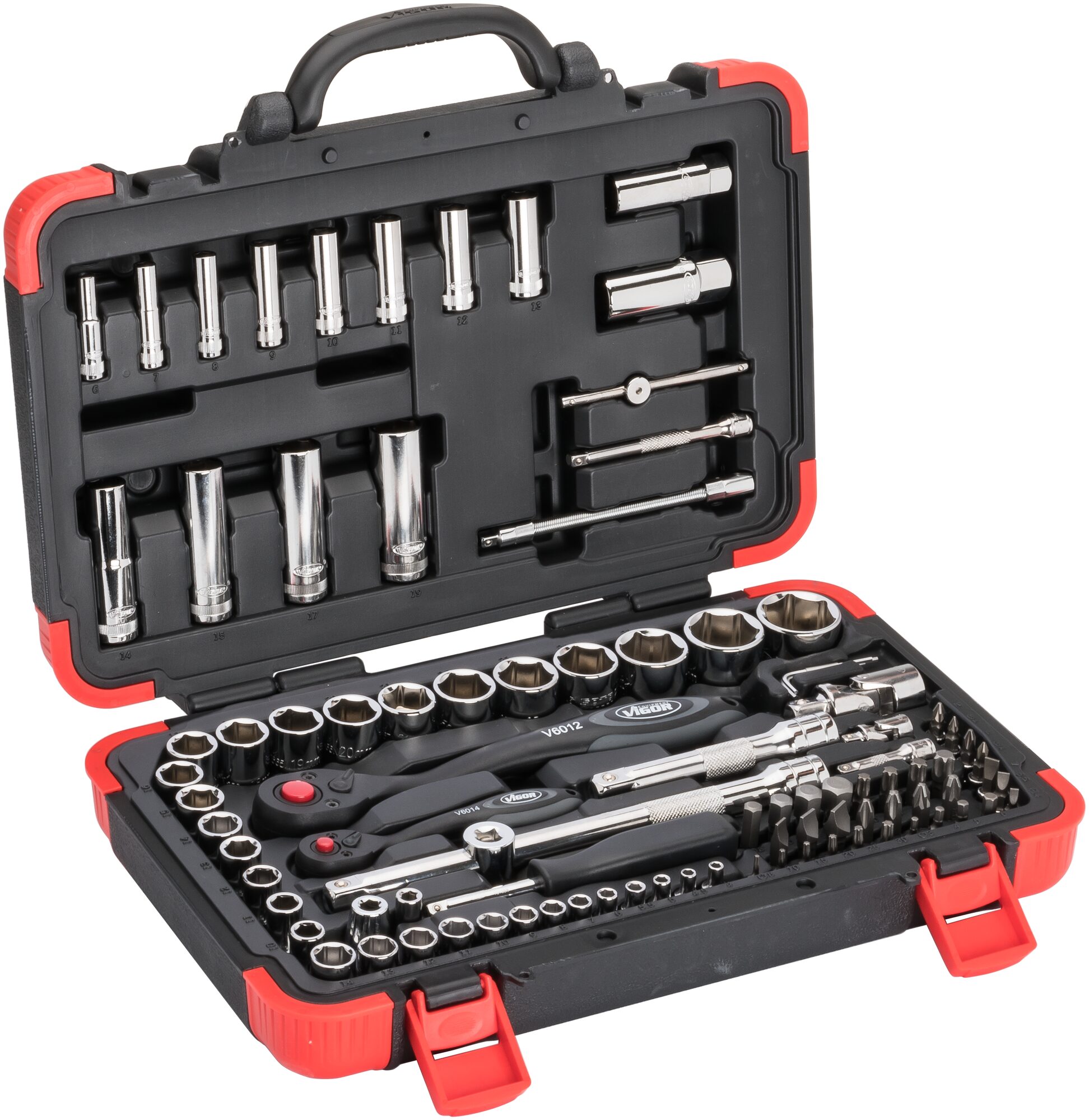 VIGOR Steckschlüssel Satz, V1706N, Vierkant6,3 mm (1/4 Zoll), Vierkant12,5 mm (1/2 Zoll), Sechskant8