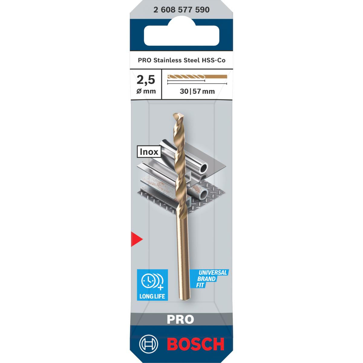 Bosch PRO Stainless Steel HSS-Co Spiralbohrer, 2,5 x 30 x 57 mm