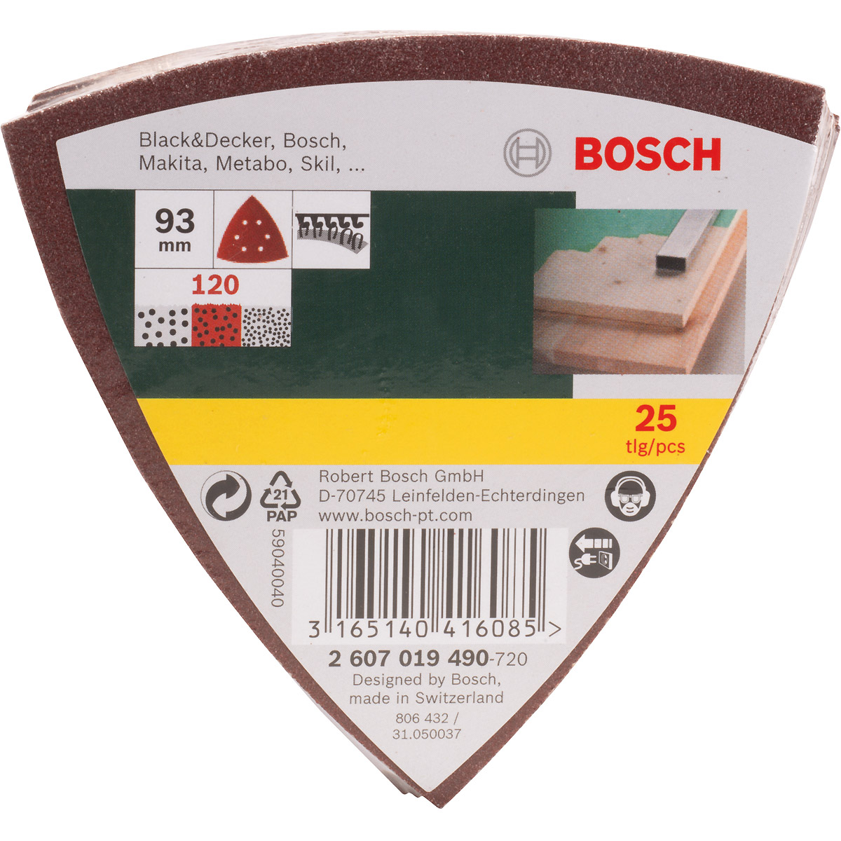 Bosch Schleifblatt-Set für Deltaschleifer, 93 mm, 6 Löcher, 25er-Pack