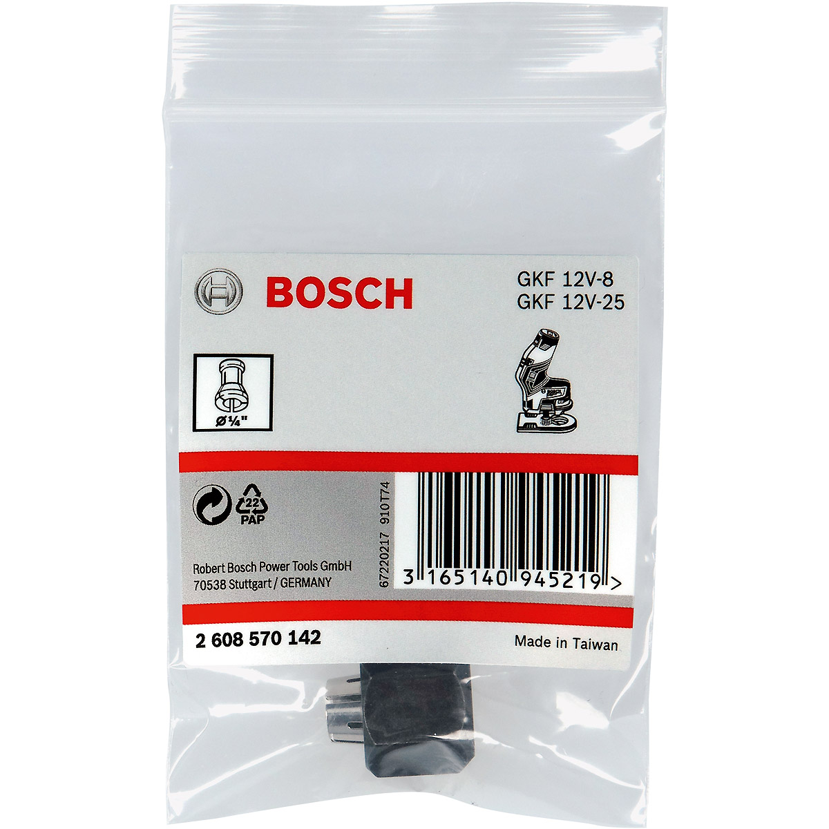 Bosch Spannzange mit Überwurfmutter, 1/4 Zoll, für Bosch-Kantenfräse