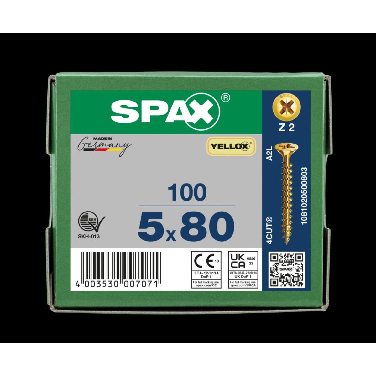 SPAX Senkmultikopf Kreuzschlitz Z2 Vollgewinde YELLOX, 100 Stück